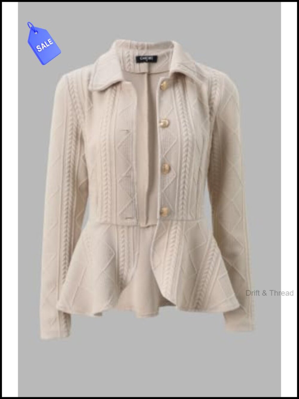 Cable Knit Button Front Ruffle Hem Lightweight Jacket - Picture 3 of 6